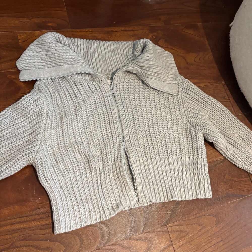 Aerie long sleeve cropped sweatshirt double zip gray